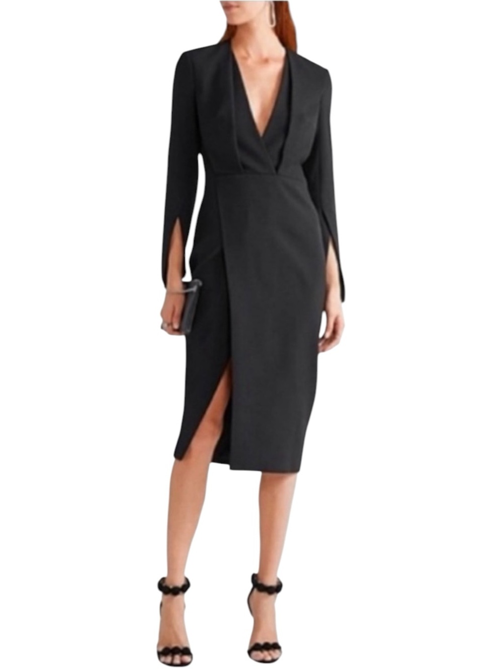 Protagonist Midi Dress V Neck Black Size 2 NWT